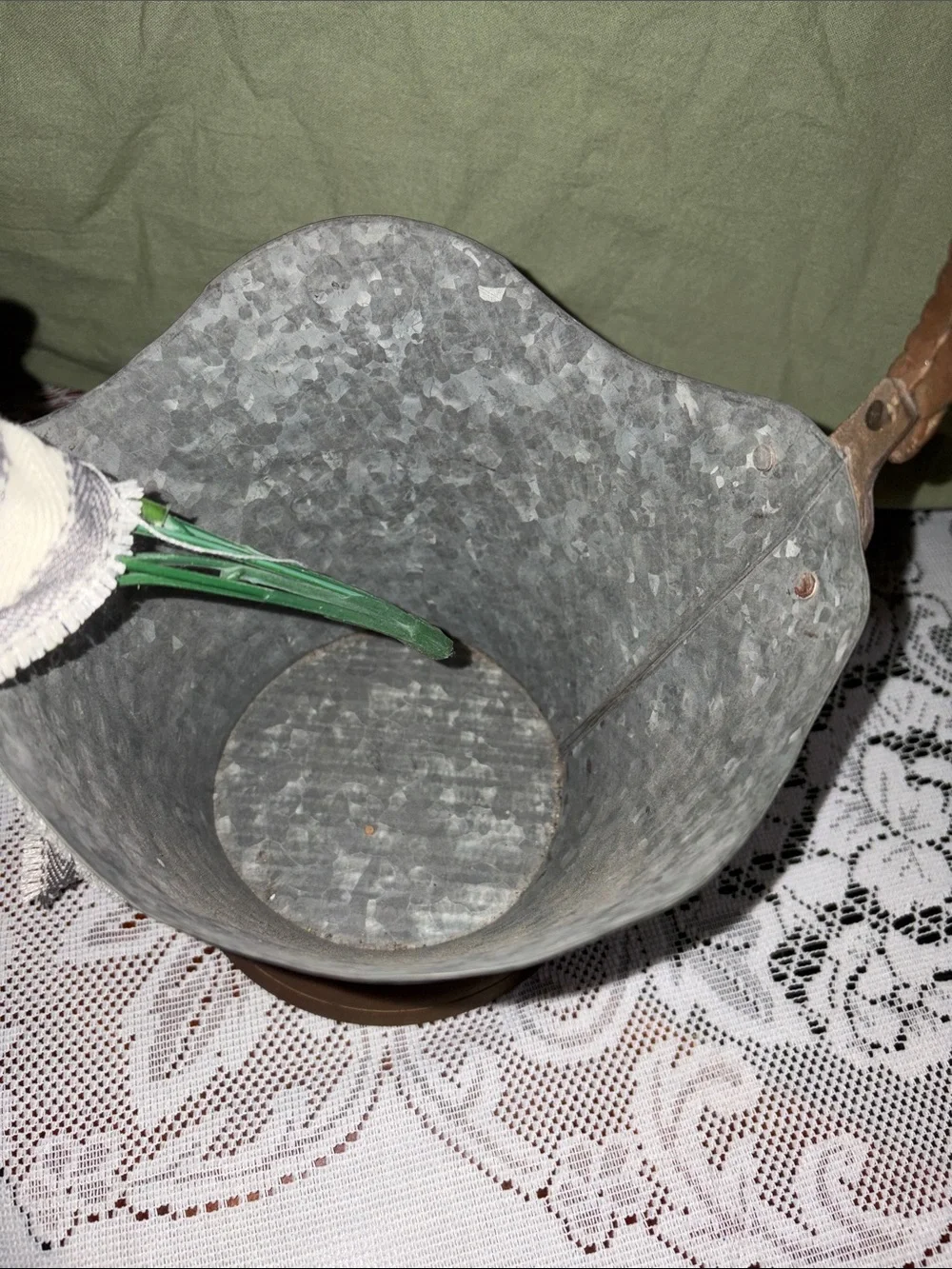 Rustic Gray Metal Bucket with Green Faux Boxwood Accent